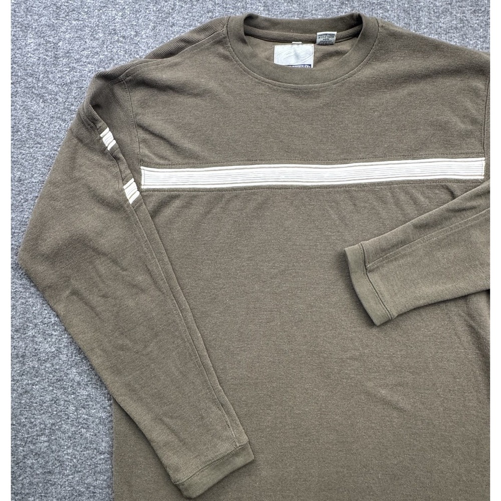 Point Zero LS Shirt Size M Green Beige Ribbed Thermal Skater Grunge Y2k‎ Vtg